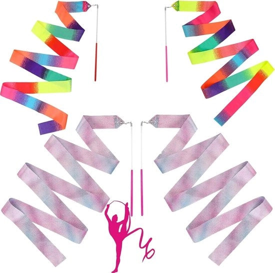 Set a 4 pezzi per esercizi di ginnastica ritmica - Lintstreamers colorati - Materiale leggero - Manico 29 cm - Ideale per spettacoli di danza e circo - Lint per ginnastica