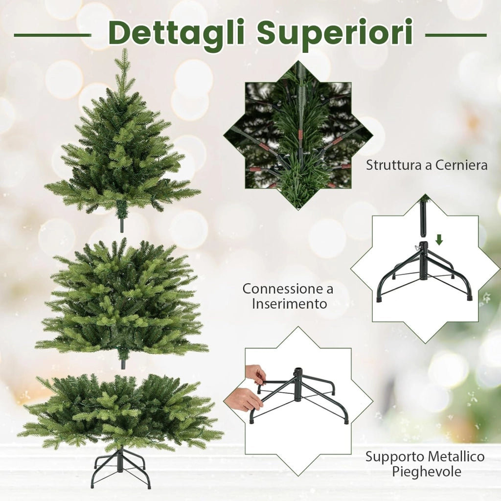 Albero di Natale 150 cm, Albero di Natale Pre-illuminato on Cerniera con 250 Luci a LED Multicolori e Bianco Caldo, 11 Modalità di Illuminazione, 844 Rami (150 CM)