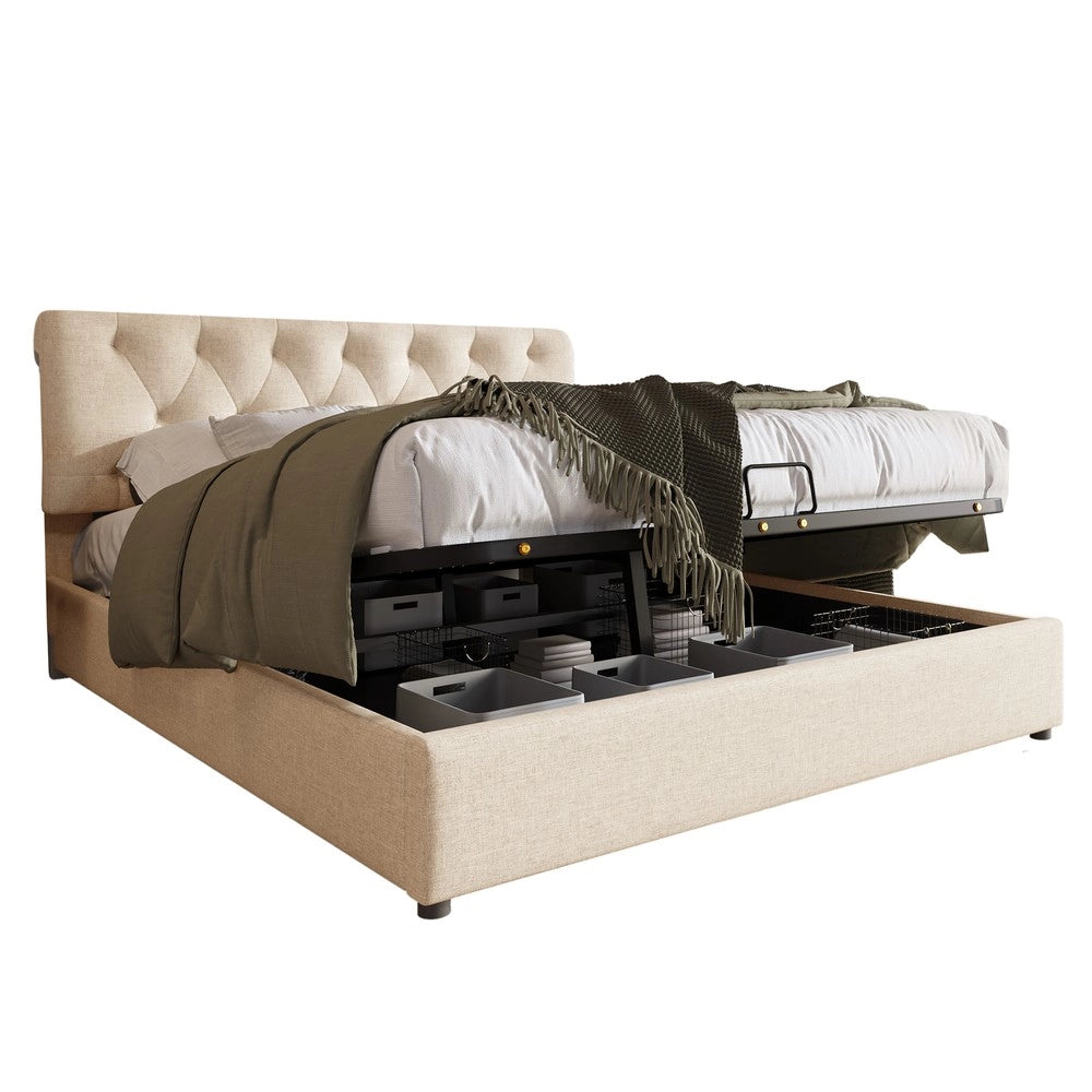 Letto Contenitore Matrimoniale Imbottito con Materasso ¨C MINIMAL ¨C 160x200, Testiera Regolabile, Rete a Doghe