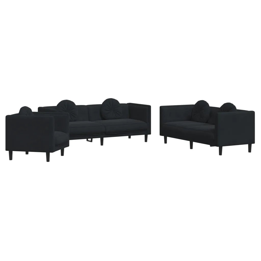 Set di Divani 3 pz con Cuscini Nero in Vellutocod mxl 116529