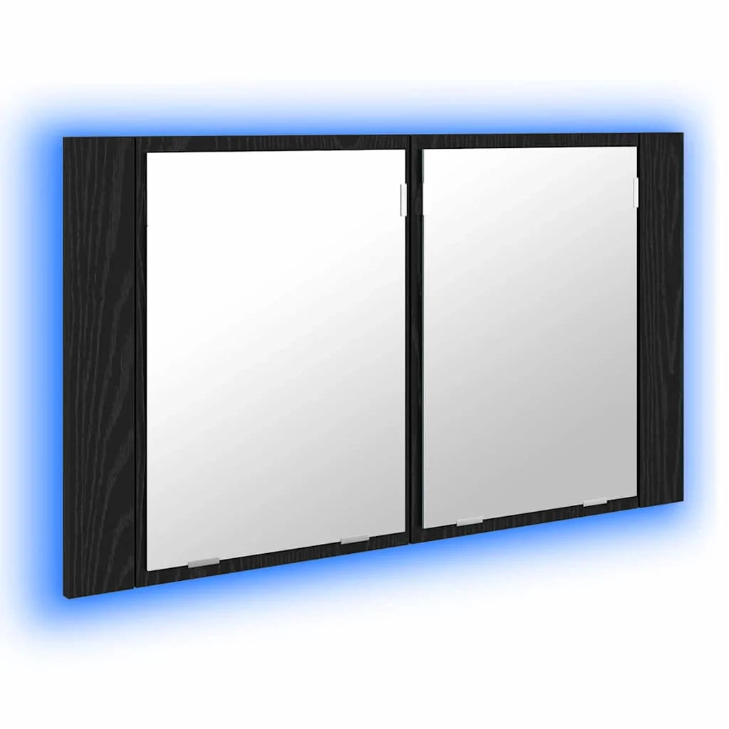 Moderno mobiletto da bagno con specchio a parete e ripiani 80 x 12 x 45 cm in legno di rovere nero 02_0054530