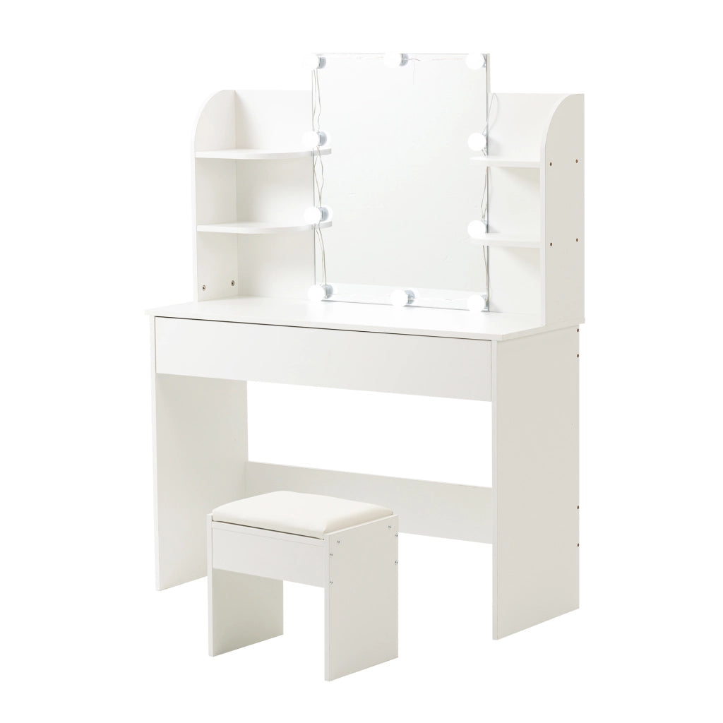 Scrivania Toeletta con Specchio LED e Sgabello ¨C MINIMAL ¨C Bianco