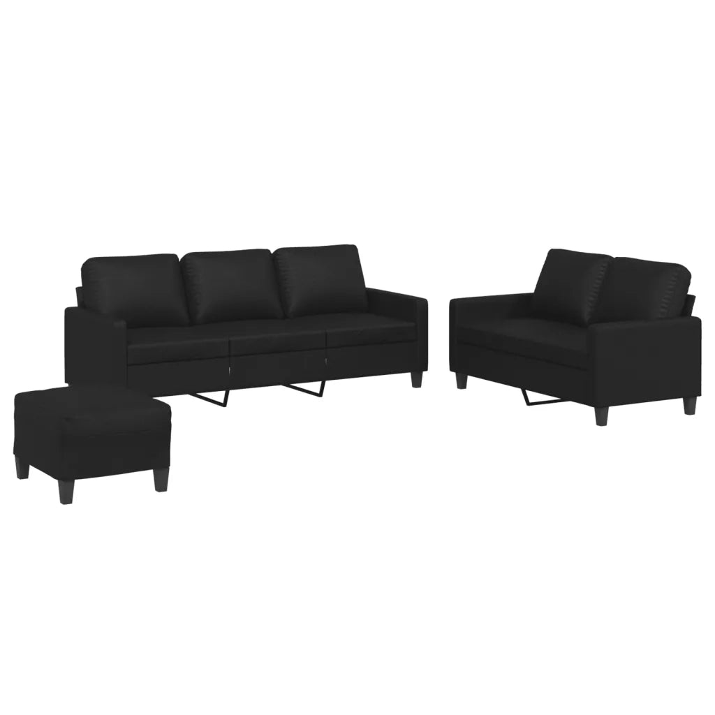 Set di Divani 3 pz con Cuscini Nero in Similpelle 3201423