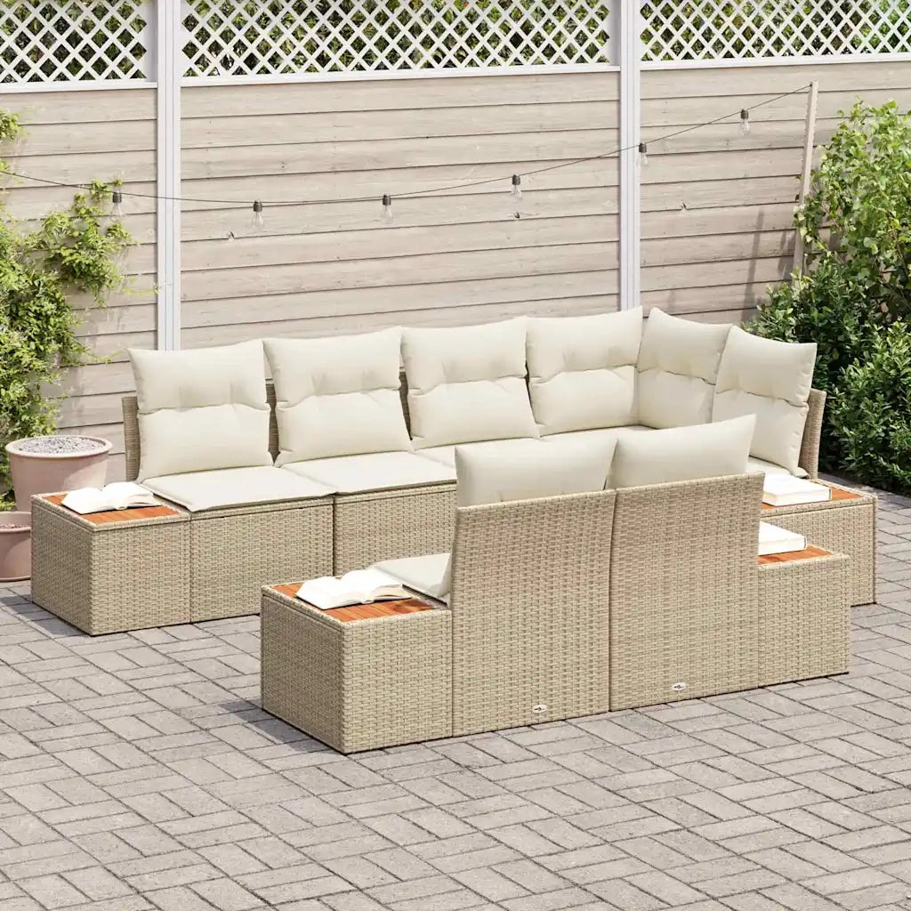 Set Divano da Giardino con cuscino 7 pcs Beige polyrattan