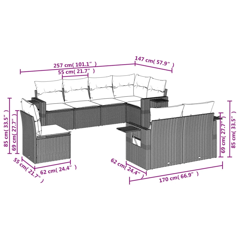 Set Divani da Giardino con Cuscini 8 pz Nero in Polyrattan 3252772