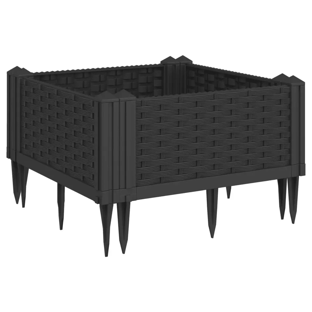 Fioriera | Cassetta per fiori | Vaso da Giardino con Picchetti Nera 42,5x42,5x28,5 cm PP