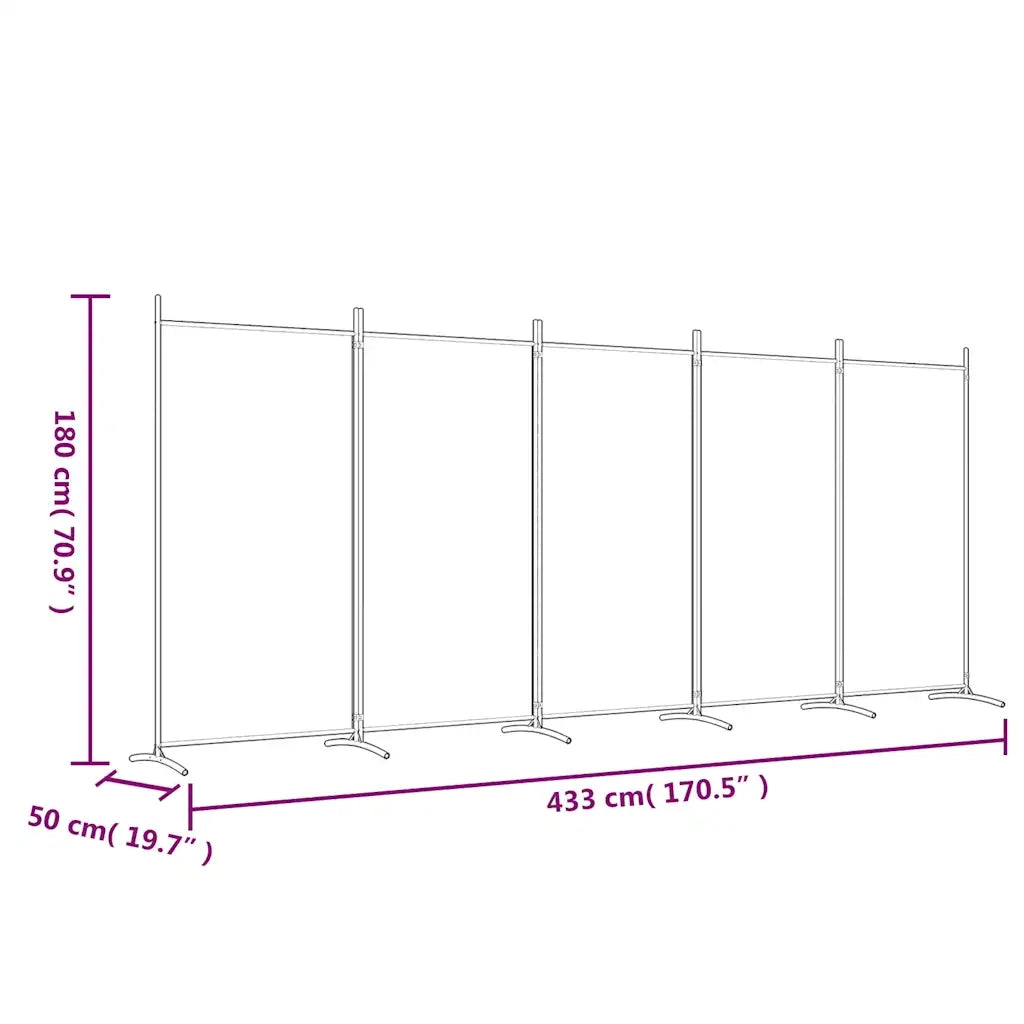 Divisorio Ambienti | Divider per stanze | Paravento a 5 Pannelli Bianco 433x180 cm Tessuto