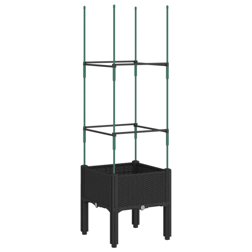 Fioriera | Cassetta per fiori | Vaso da Giardino con Traliccio Nera 40x40x142,5 cm in PP