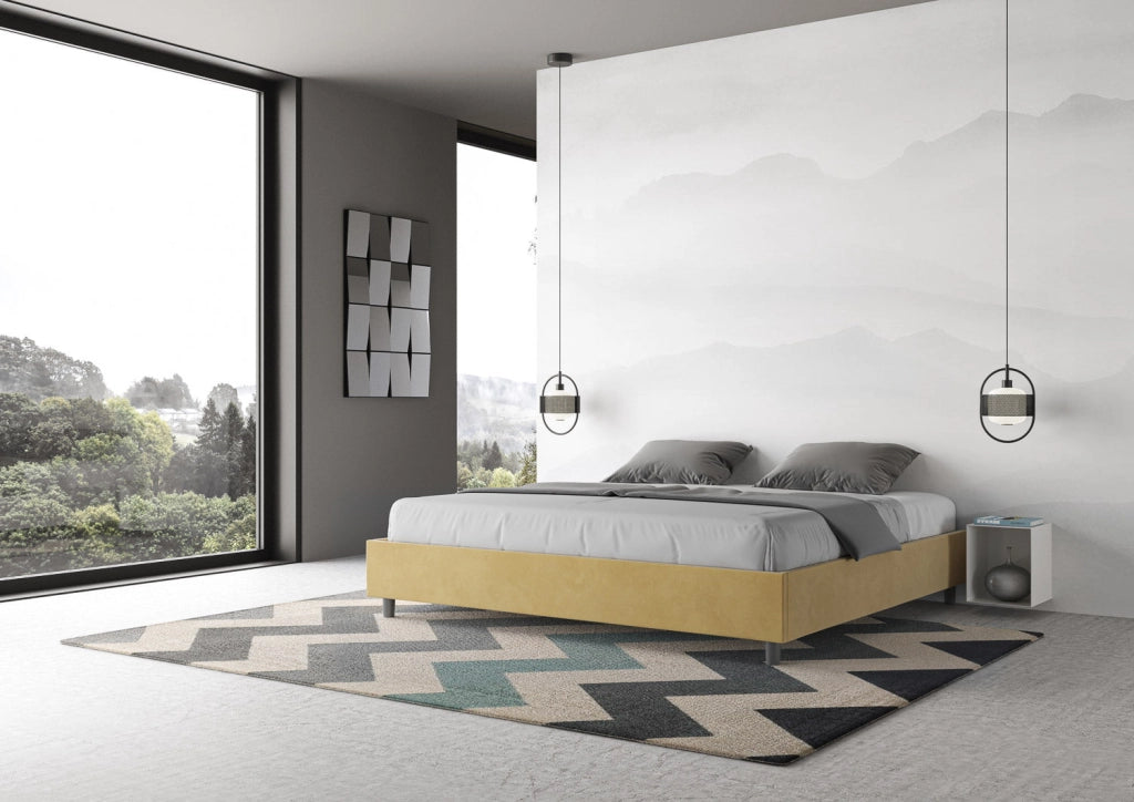 Letto Matrimoniale Extra Large Sommier 200x210 cm con Rete Azelia Ocra