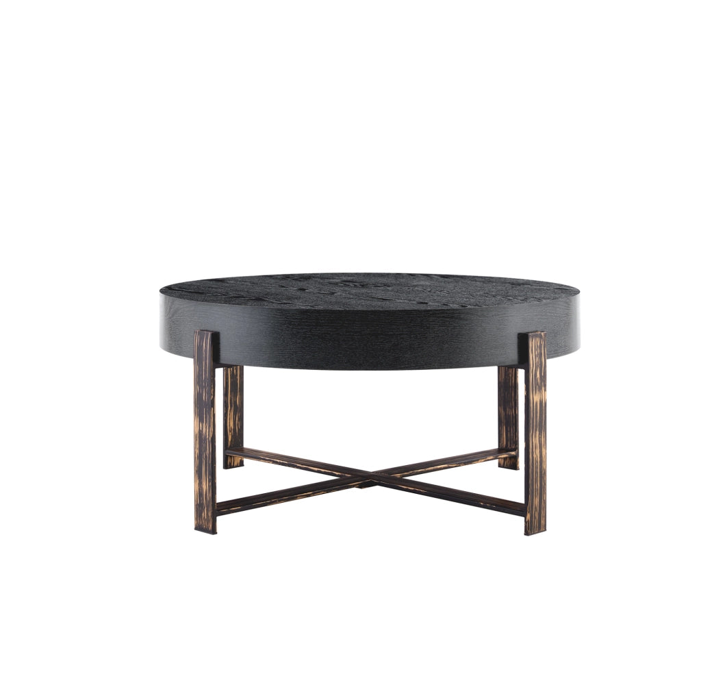 Tavolino da caffè rotondo ?68 cm in MDF e metallo; nero e bronzo anticato
