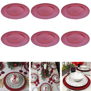 Trade Shop - 6 X Sottopiatti Natalizi In Plastica 33cm Decorazioni Natale Per La Tavola Rosa -