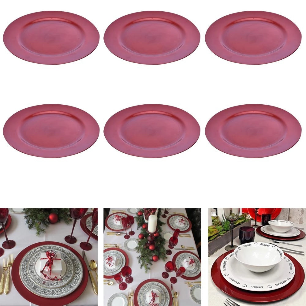 Trade Shop - 6 X Sottopiatti Natalizi In Plastica 33cm Decorazioni Natale Per La Tavola Rosa -