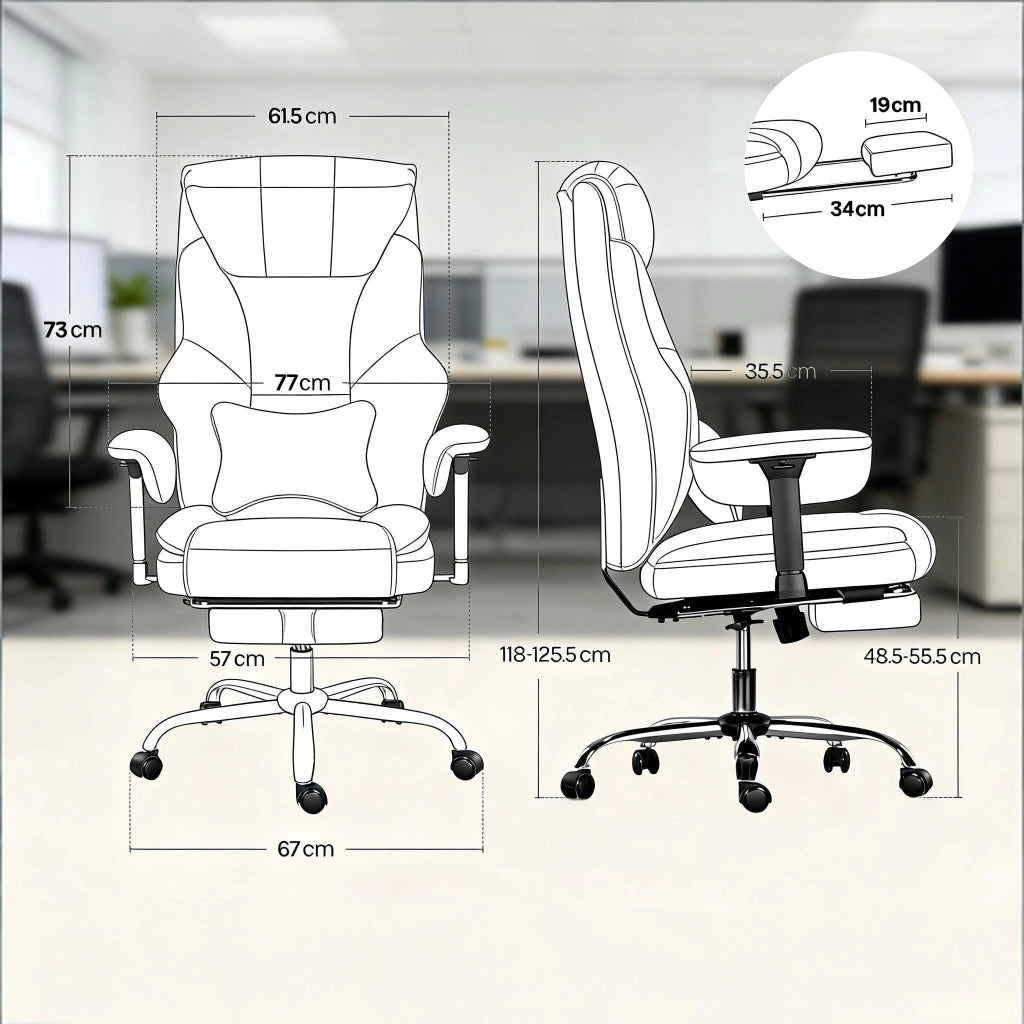 Sedia ufficio ergonomica regolabile in altezza, sedia girevole 360°, schienale reclinabile, colore marrone