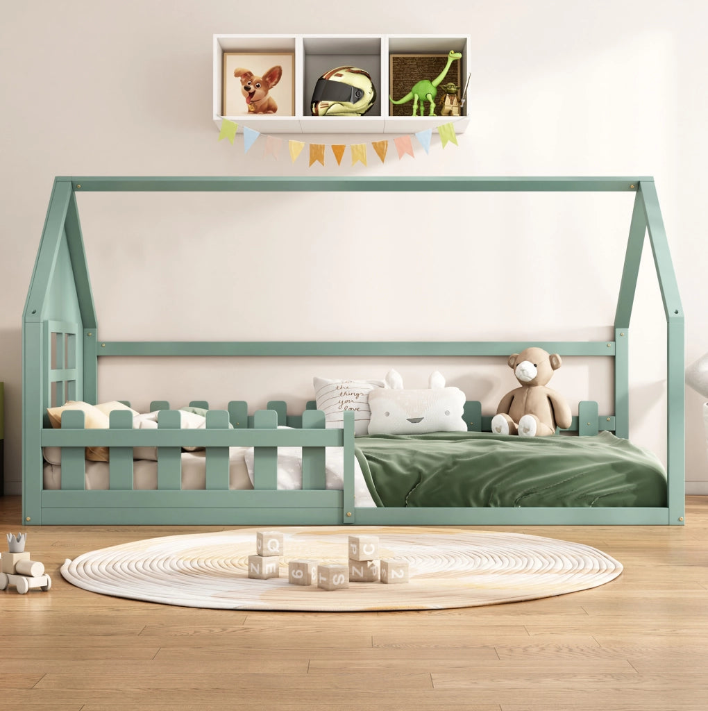 Letto per bambini a casetta 90x200 cm verde