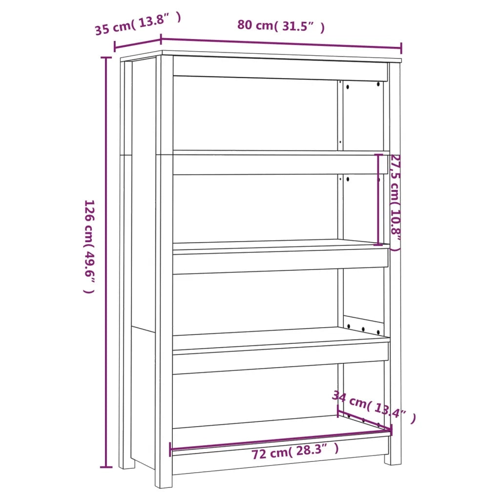 Libreria-Scaffale per Libri-Mobile di Stoccaggio Marrone ambra 80x35x126 cm in Legno Massello di Pino