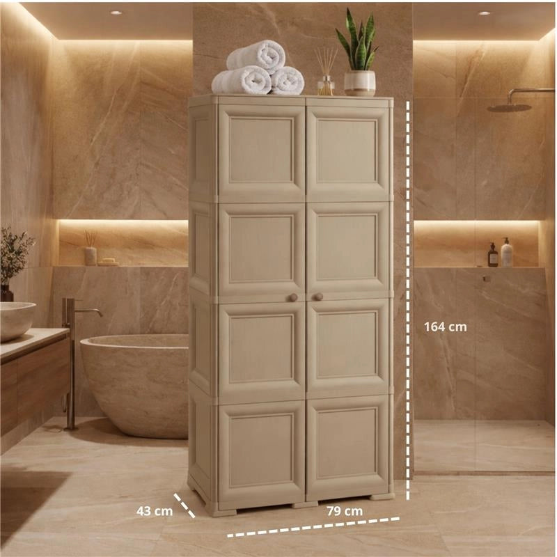 ARMADIO 2 ANTE TAUPE 79X43X164 CM CON 8 SCOMPARTI – MOBILE ALTO ORGANIZZAZIONE CASA PER INGRESSO, LAVANDERIA E ZONA GIORNO