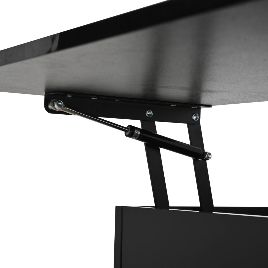 Tavolino da soggiorno 100 x 50 x 40 cm con piano sollevabile, vano nascosto, cassetto laterale e illuminazione LED, nero