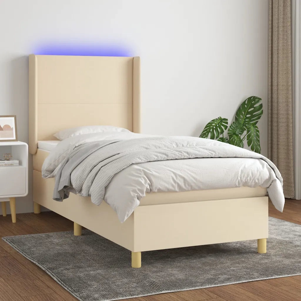 Letto a Molle con Materasso e LED Crema 90x200 cm in Tessuto cod mxl 63582