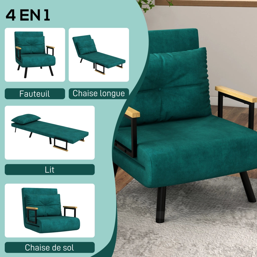 Poltrona letto 1 posto regolabile ¨C zephmum ¨C 63x73x81 cm verde tessuto velluto