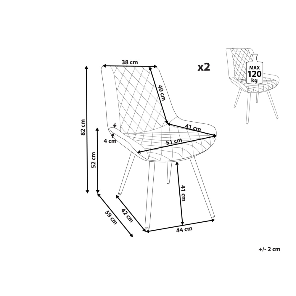 Set di 2 sedie da pranzo Cucina con rivestimento trapuntato in ecopelle marrone