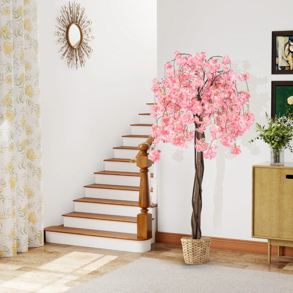 Pianta di fiori finti in vaso da vivaio con fiori decorazione per ufficio, 163 CM albero di ciliegio artificiale di matrimonio Rosa-Piante artificiali