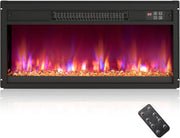 Caminetto Elettrico da Incasso, Inserto Camino Elettrico con Riscaldamento 1500W, Telecomando, Timer 0,5-9H, Effetto Fiamma Regolabile, Termostato e Protezione da Surriscaldamento (68x12x34cm)