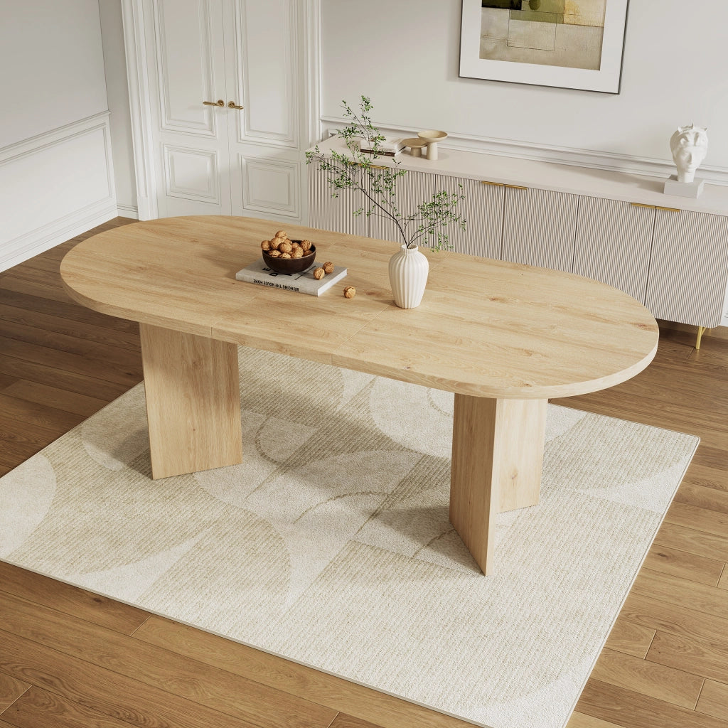 Tavolo da pranzo per 6-8 persone con piano da 18 mm e angoli arrotondati, stile moderno, in MDF, rovere, 160 × 80 cm