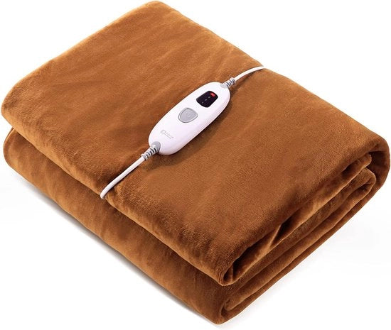 Deken elettrico 180x130cm - Sicurezza contro sovraccaloramento & Comando a distanza - Doppio deken in fleece con rapida riscaldamento - Doppia coperta inclusa 4 impostazioni di temperatura - Marrone