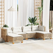 Set Divano da Giardino 6 pz con Cuscini Beige in Polyrattan