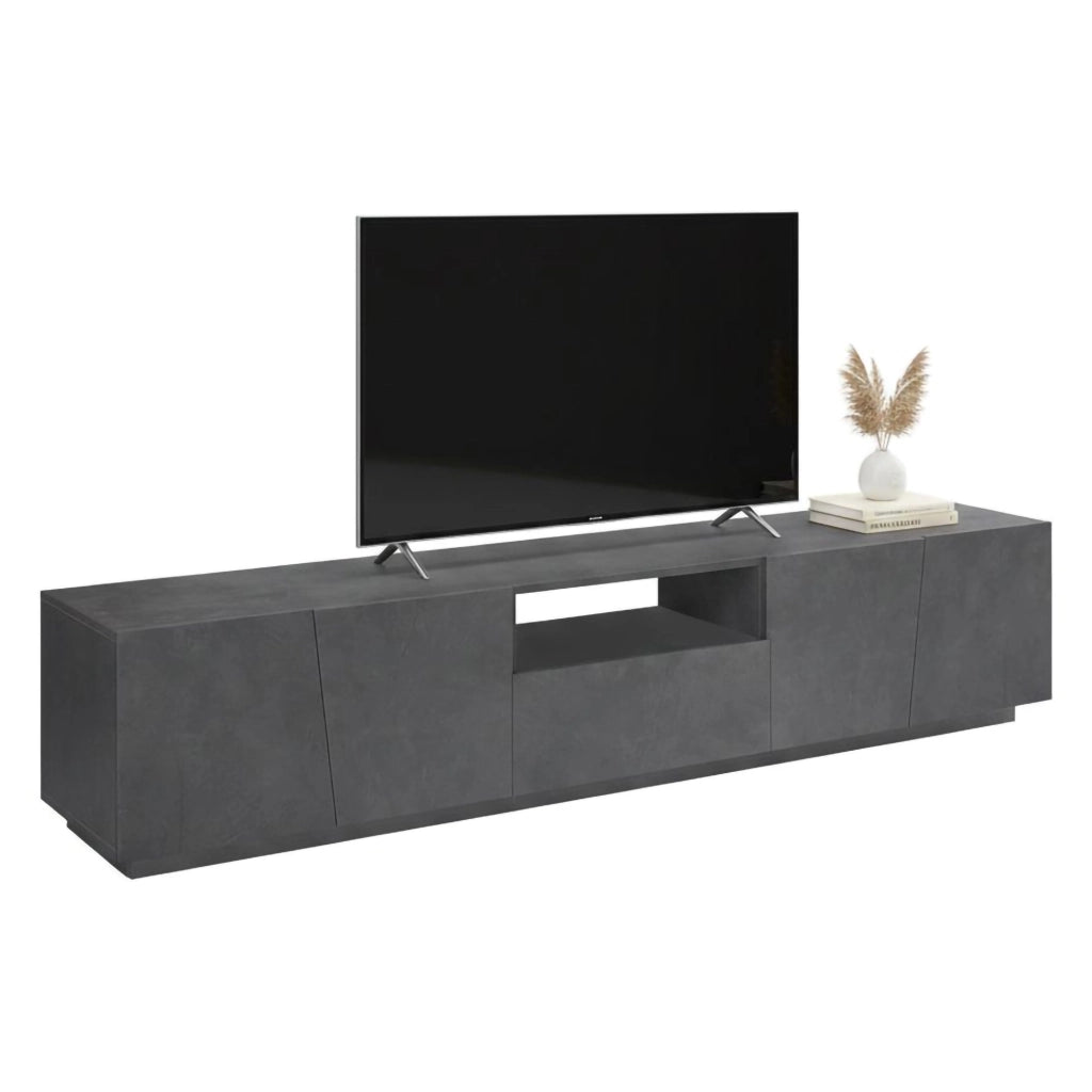 Mobile da soggiorno Porta Azzurras, Made in Italy, Credenza per Azzurras da salotto a 4 ante e 1 cassetto, cm 220x43h46, Grigio Ardesia