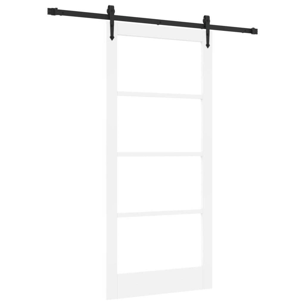 Set Porta Scorrevole  con Set di Ferramenta Bianca 93x202 cm Legno Massello di Pino