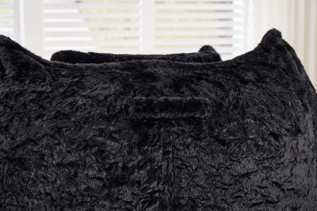 Pouf poltrona in pelliccia sintetica con schienale ergonomico e imbottitura in schiuma senza montaggio nero