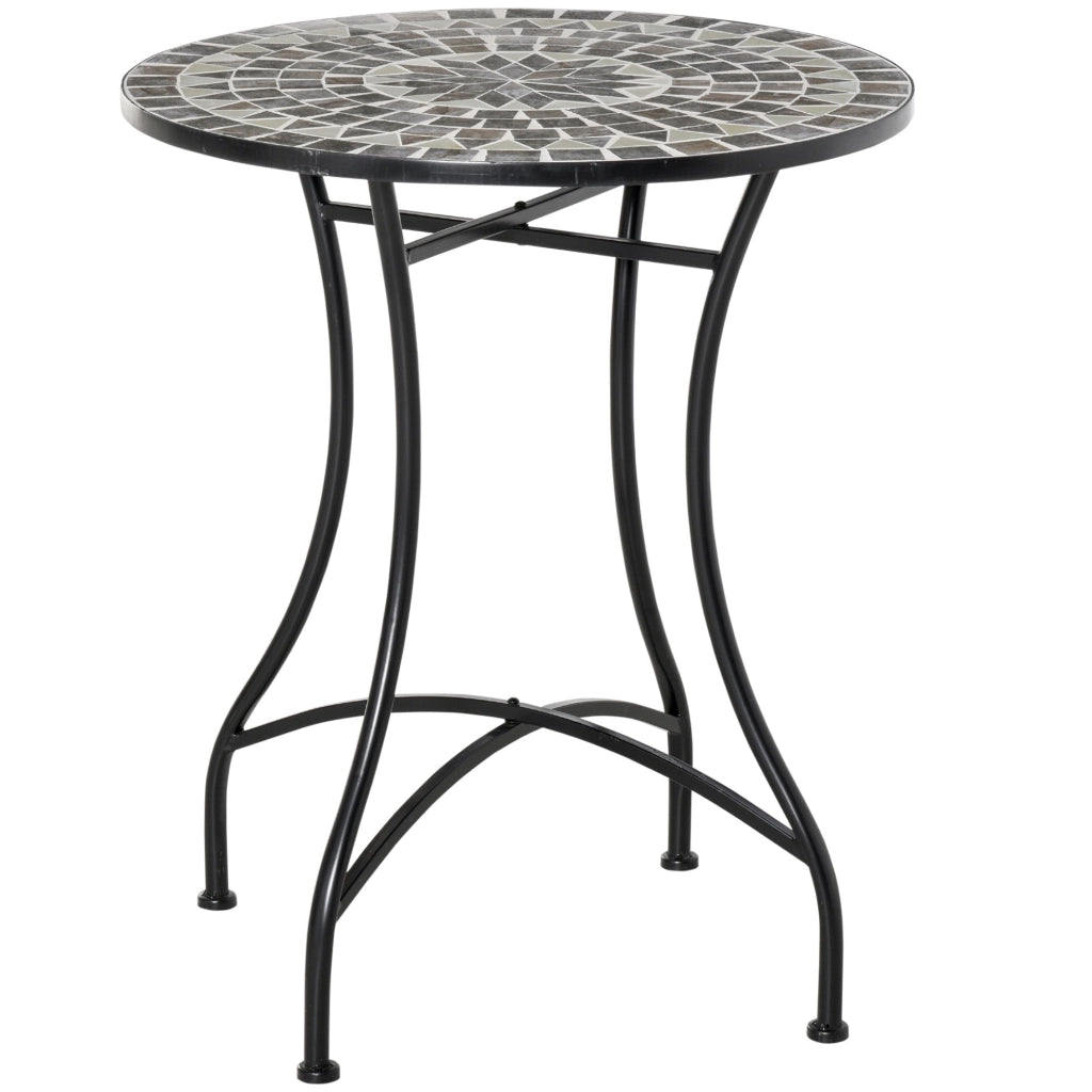 Tavolino da Giardino Ø60x71 cm in Metallo con Mosaico Nero