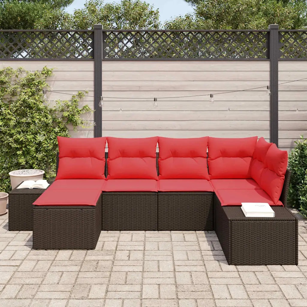 Set Divano da Giardino con cuscino 6 pcs Marrone polyrattan