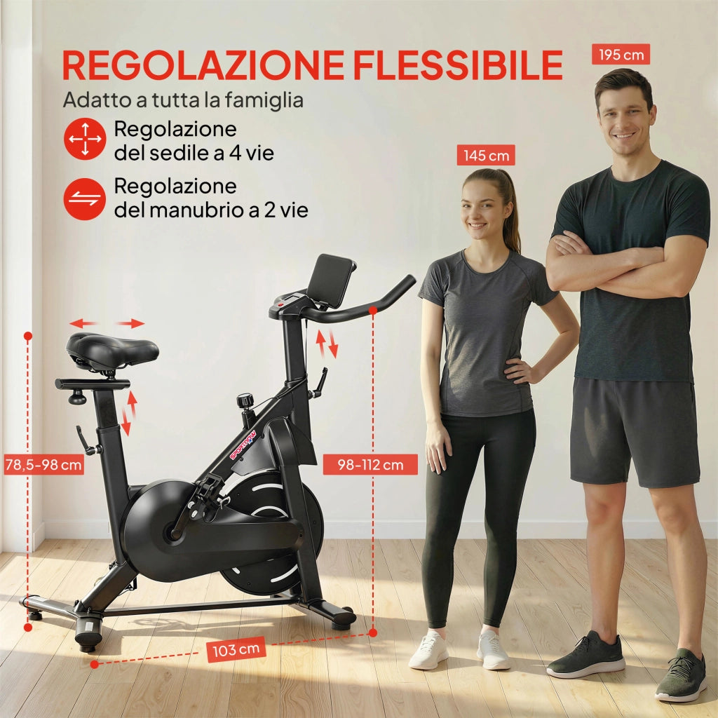 Cyclette Magnetica Regolabile con Display LCD e Supporto Tablet ¨C zephmum ¨C Nero, Acciaio e ABS, 103x49x98-112 cm