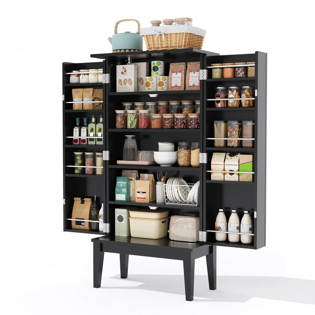 Credenza con 2 ante e 5 vani per cucina e soggiorno in MDF 120×59×30 cm nero