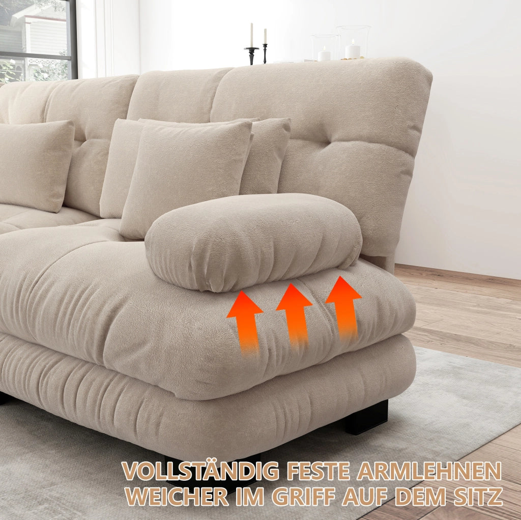 Divano modulare angolare a forma di U in chenille vintage marrone chiaro, 4 posti con pouf mobile
