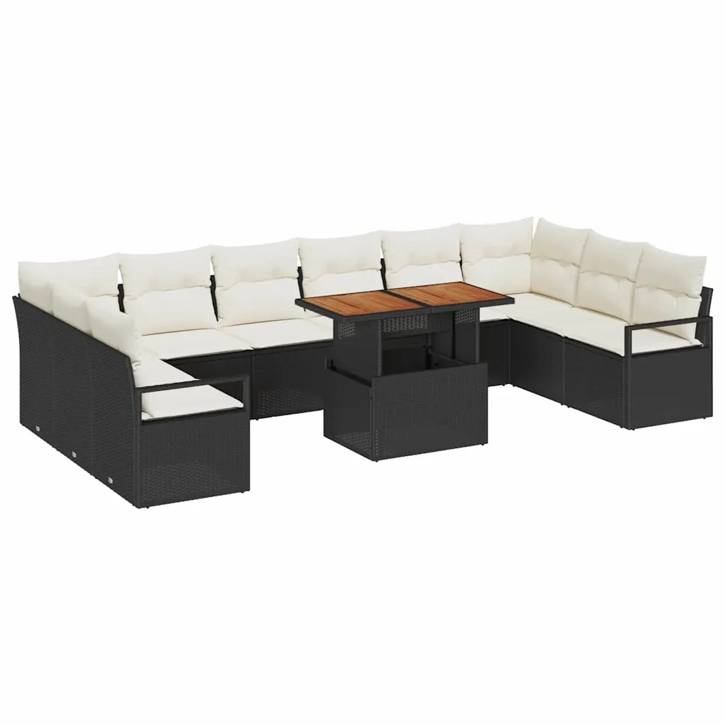 Set Divano da Giardino 11 pcs Nero Poly Rattan