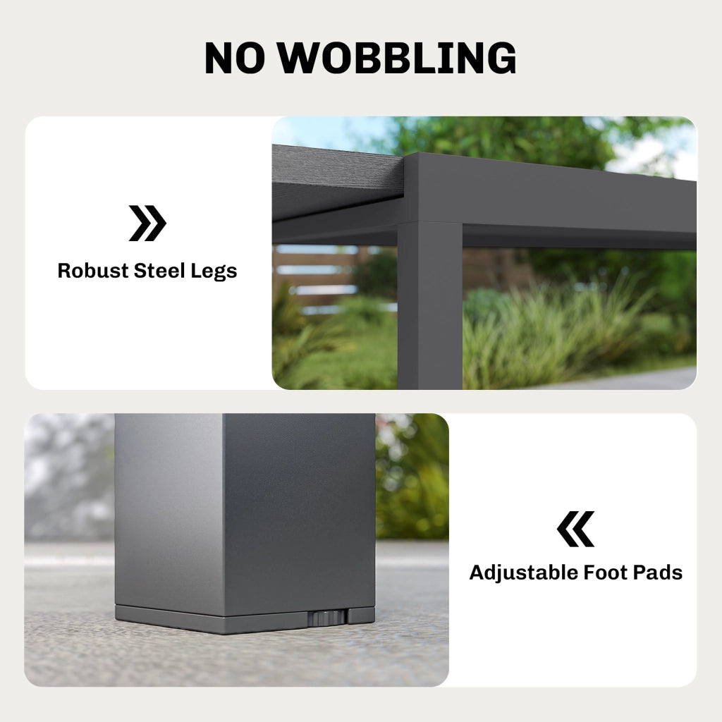 Tavolo da Giardino Allungabile in Aluminium Effetto Legno con Gambe Regolabili per 8-10 Persone ¨C zephmum ¨C 214x85x75 cm Grigio Antracite
