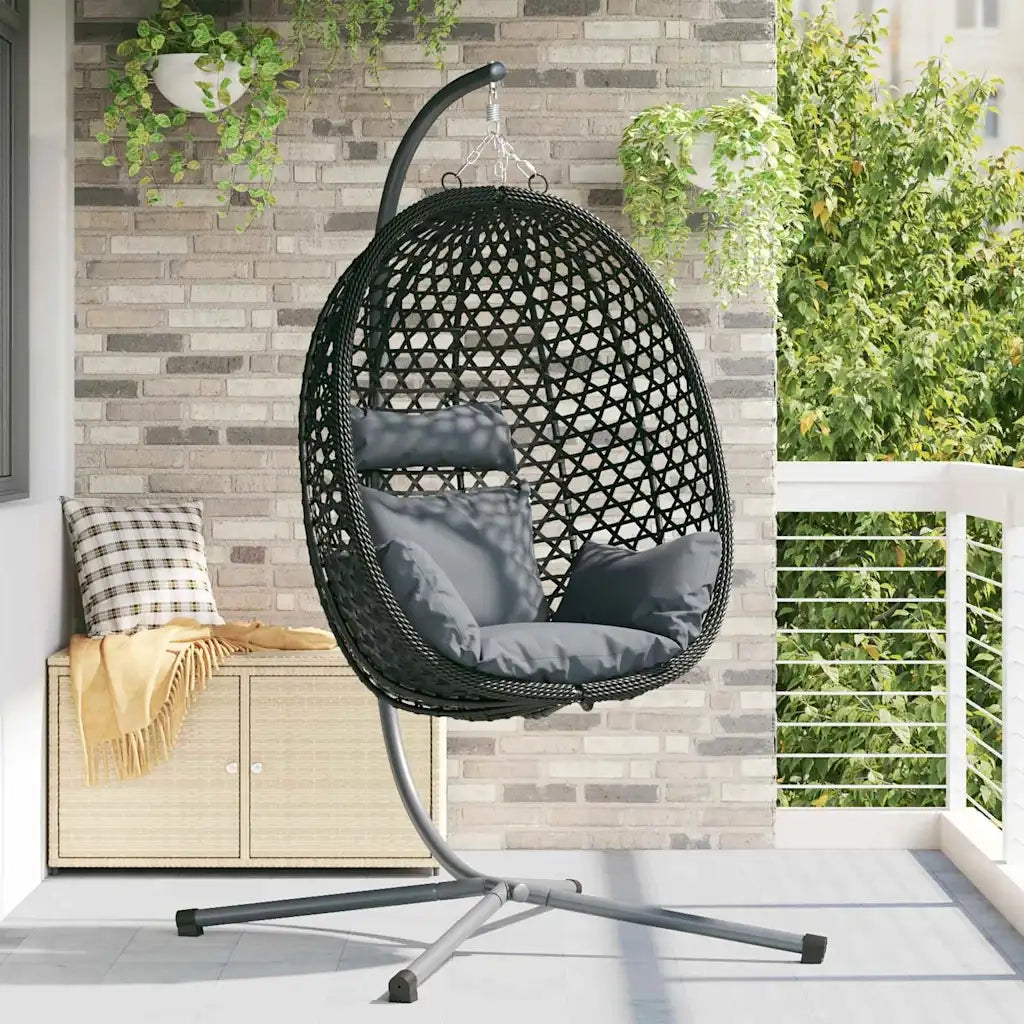 Sedia uovo sospesa Antracite e nero 104 x 100 x 191 cm 42003851