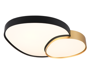 Plafoniera LED forma organica, metallo, nero e oro, L 77 cm, Rise