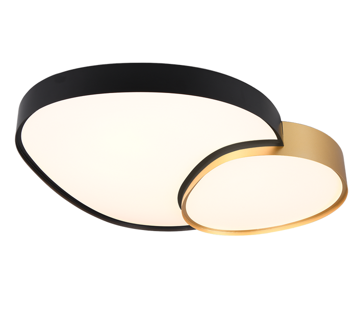 Plafoniera LED forma organica, metallo, nero e oro, L 77 cm, Rise