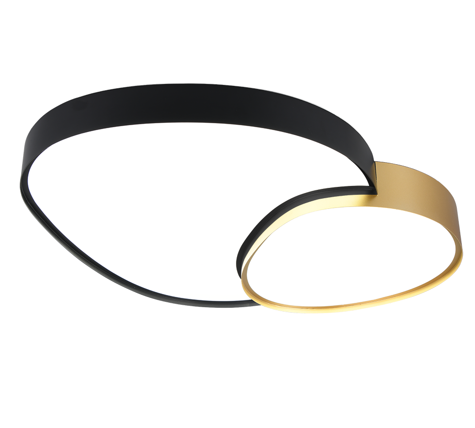 Plafoniera LED forma organica, metallo, nero e oro, L 77 cm, Rise