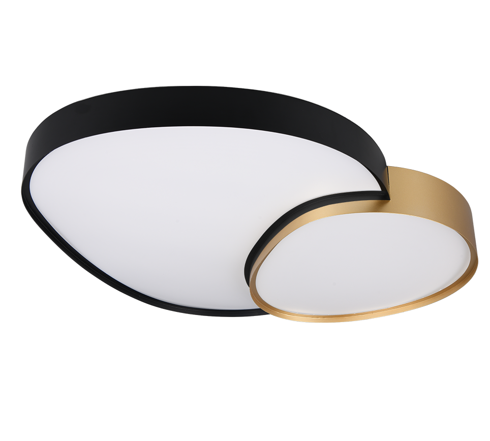 Plafoniera LED forma organica, metallo, nero e oro, L 77 cm, Rise