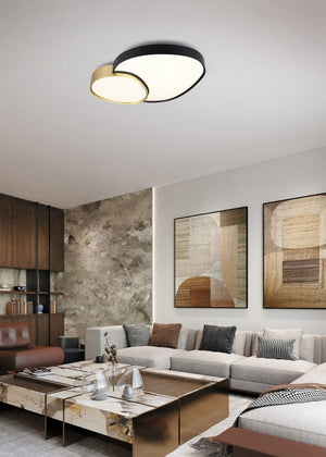 Plafoniera LED forma organica, metallo, nero e oro, L 77 cm, Rise