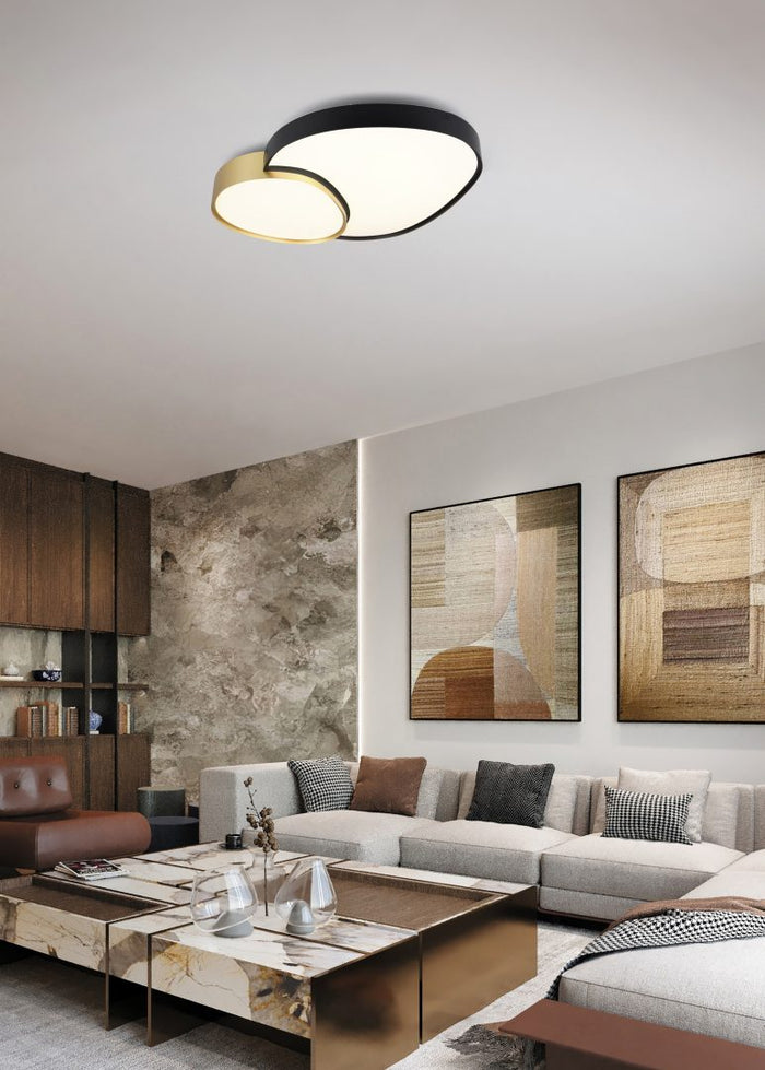 Plafoniera LED forma organica, metallo, nero e oro, L 77 cm, Rise