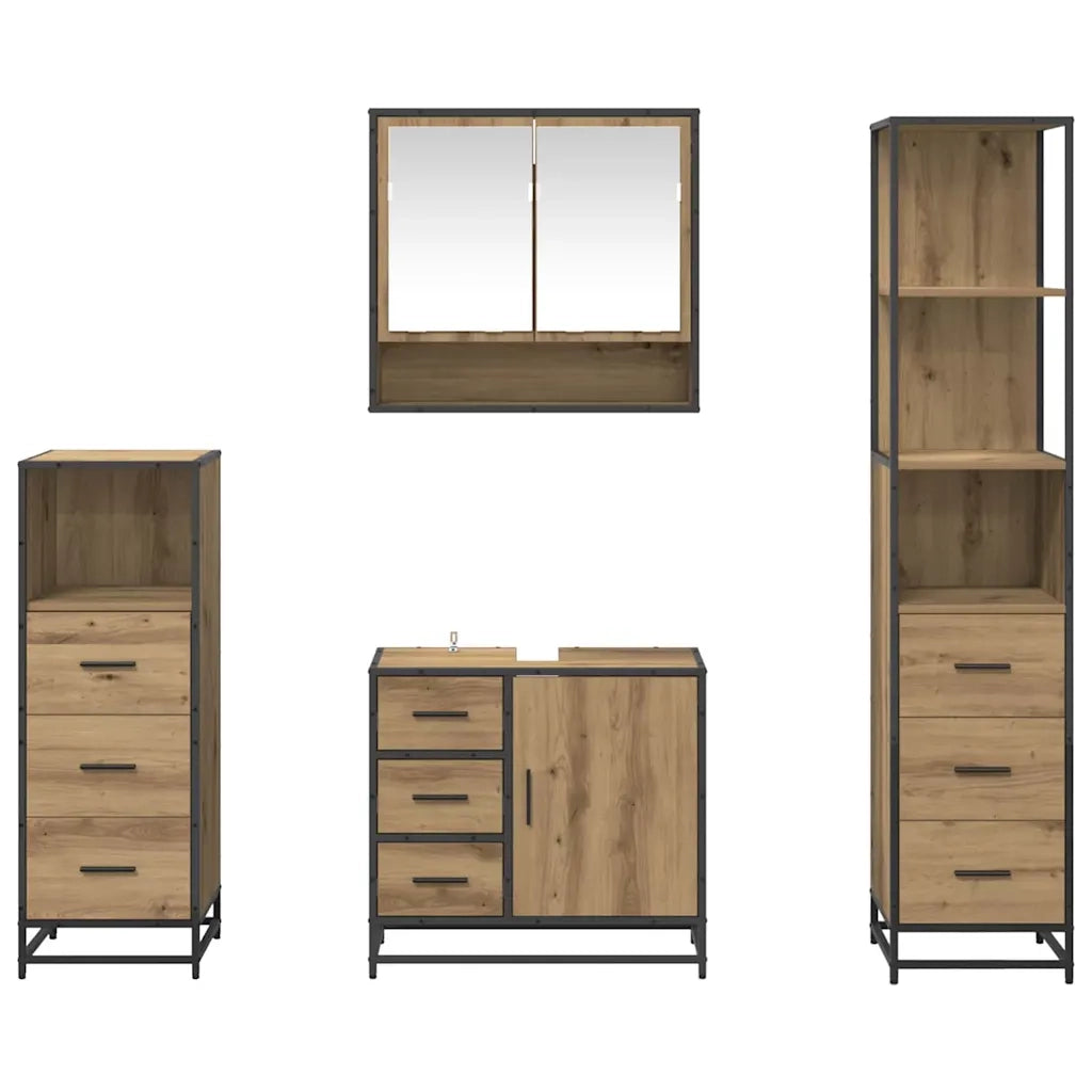Set di mobili per il bagno con porta 4 pcs Rovere artigianale