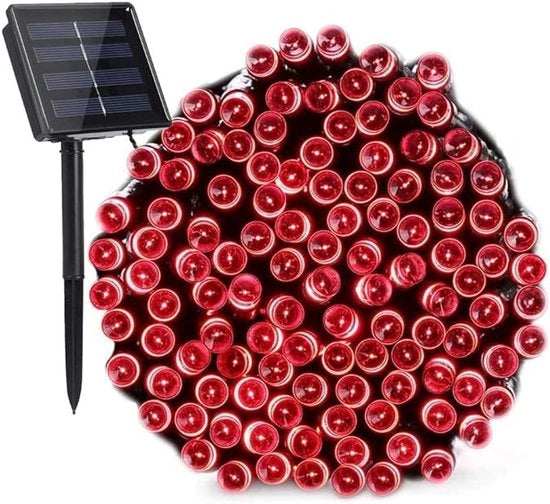 Fili di luce solare per esterno, 12 metri, 100 LED, 8 livelli di illuminazione, resistente all'acqua, ideale per Halloween, matrimoni, feste e decorazioni natalizie per esterno, luce rossa.