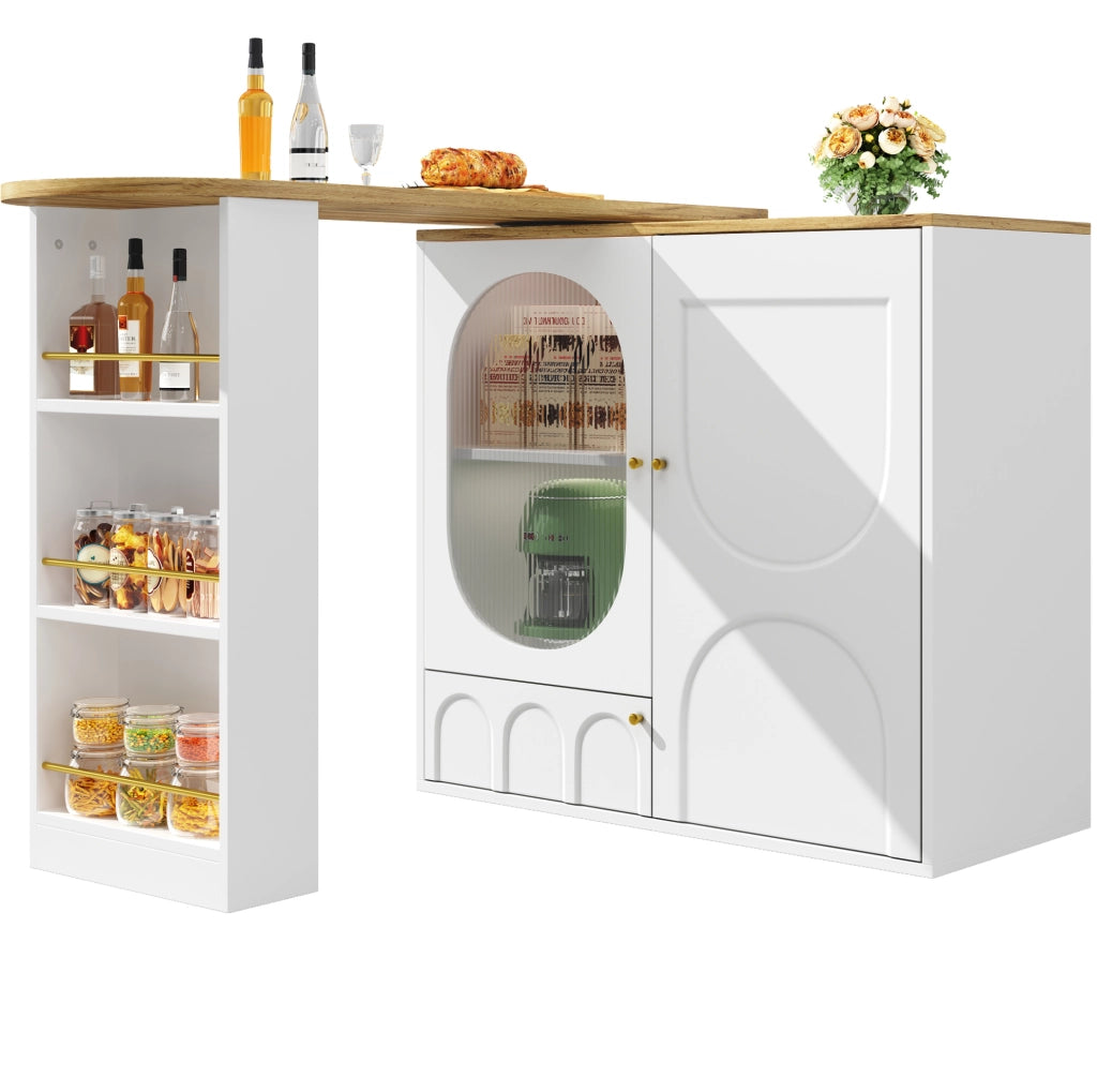 Isola cucina 138x39x105 cm girevole 360° con ampio spazio in MDF e metallo bianco