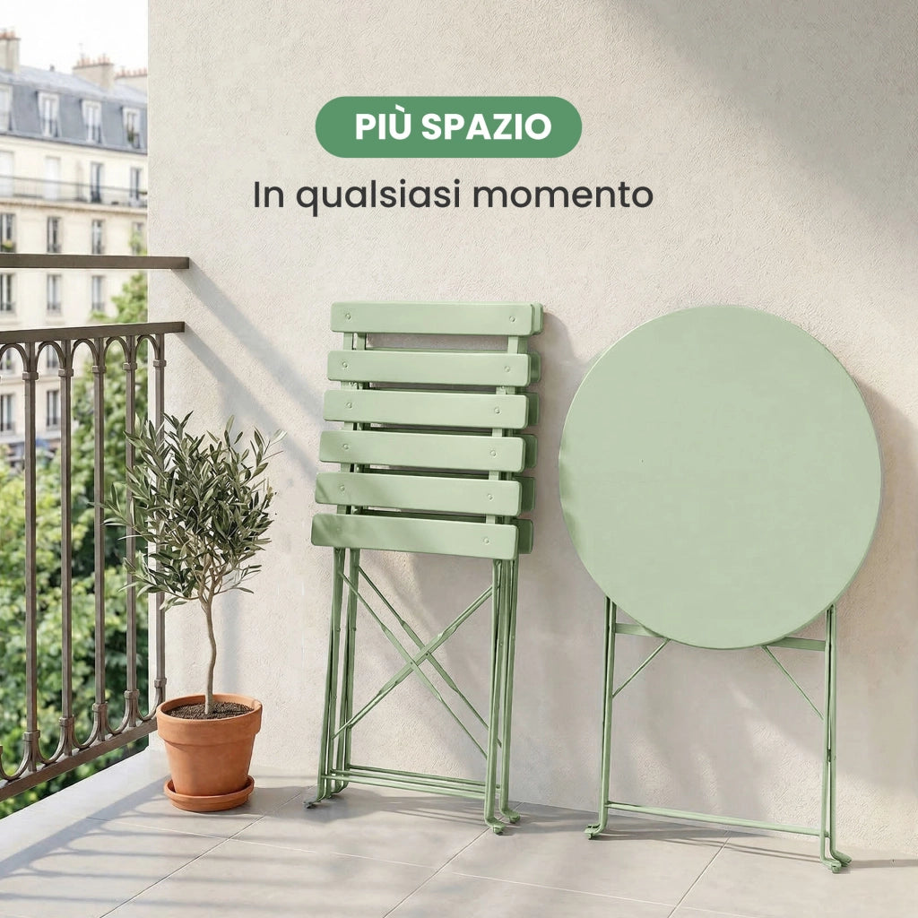 Set di mobili da balcone ORION Tavolo rotondo e 2 sedie nel fresco verde